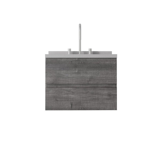 24" Gray Wood Floating Bathroom Vanity With White Ceramic Sink With Two Drawers