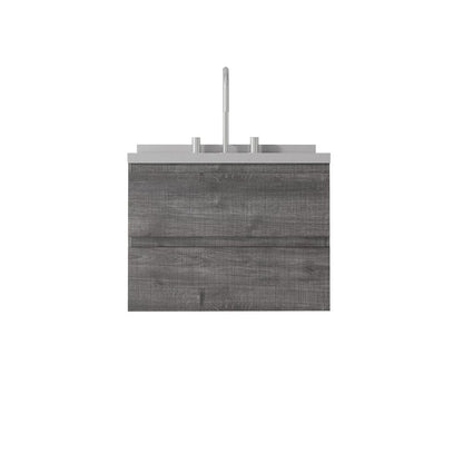 24" Gray Wood Floating Bathroom Vanity With White Ceramic Sink With Two Drawers HomeRoots