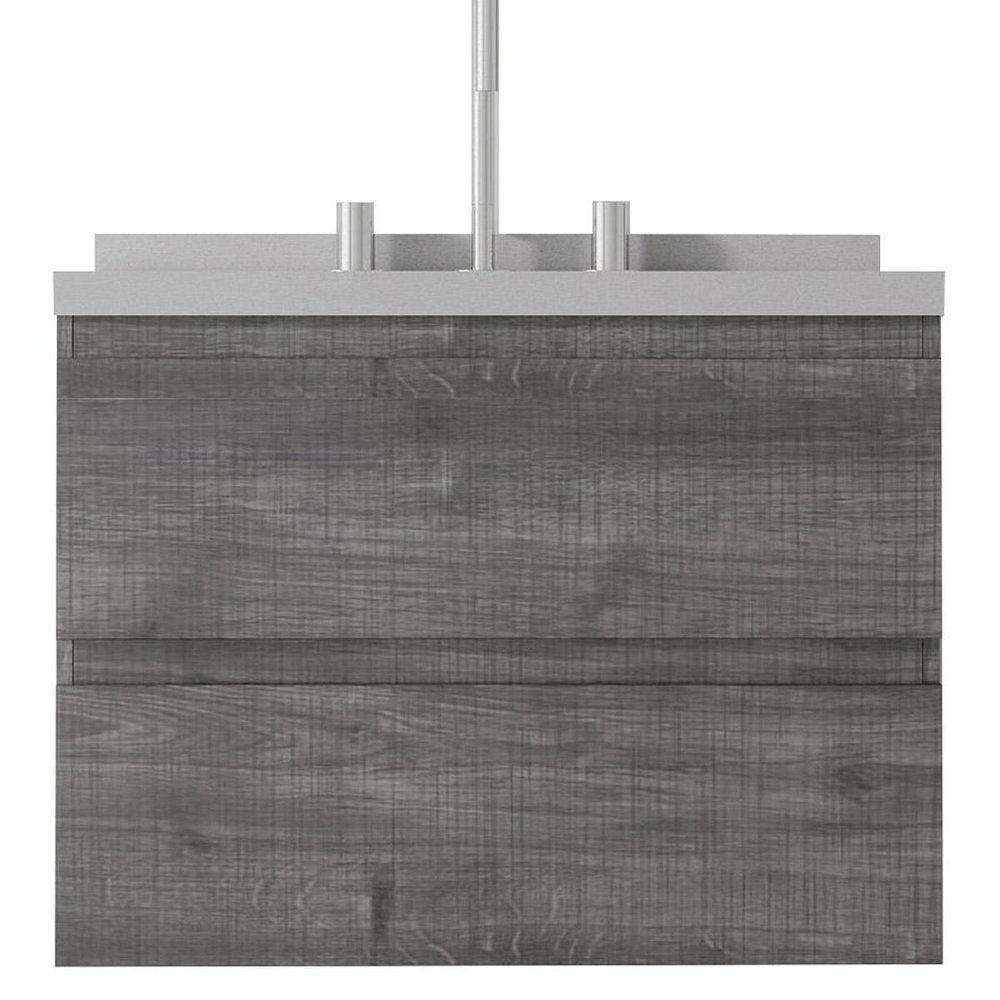 24" Gray Wood Floating Bathroom Vanity With White Ceramic Sink With Two Drawers HomeRoots