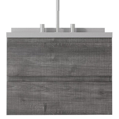 24" Gray Wood Floating Bathroom Vanity With White Ceramic Sink With Two Drawers