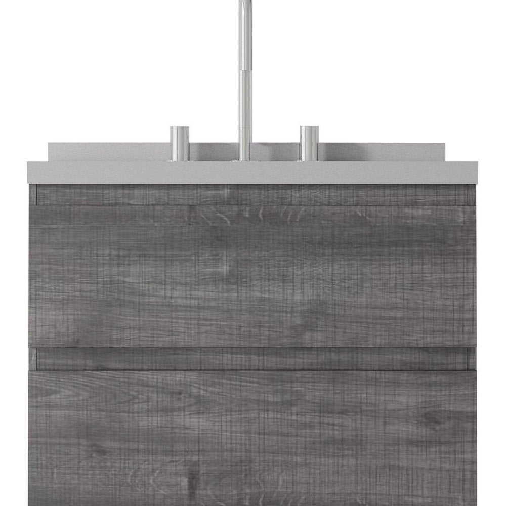 24" Gray Wood Floating Bathroom Vanity With White Ceramic Sink With Two Drawers HomeRoots