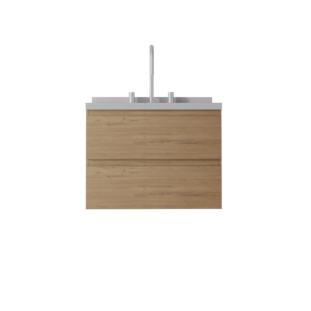 24" Brown Wood Floating Bathroom Vanity With White Ceramic Sink With Two Drawers HomeRoots