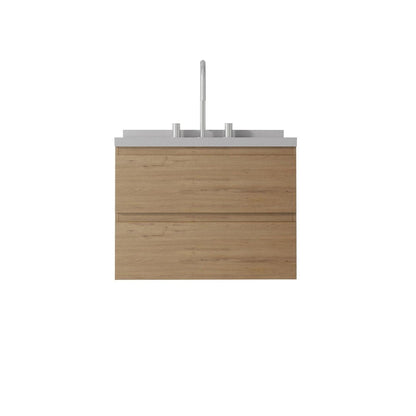 24" Brown Wood Floating Bathroom Vanity With White Ceramic Sink With Two Drawers HomeRoots