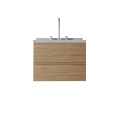 24" Brown Wood Floating Bathroom Vanity With White Ceramic Sink With Two Drawers