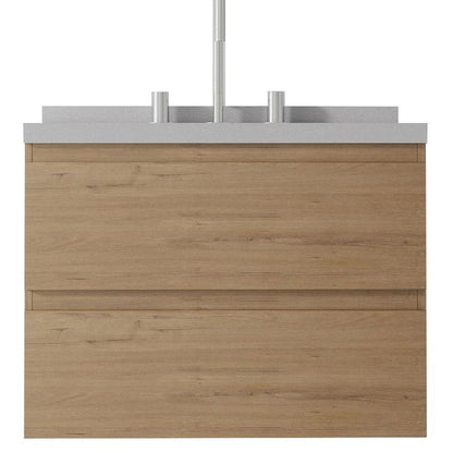 24" Brown Wood Floating Bathroom Vanity With White Ceramic Sink With Two Drawers HomeRoots