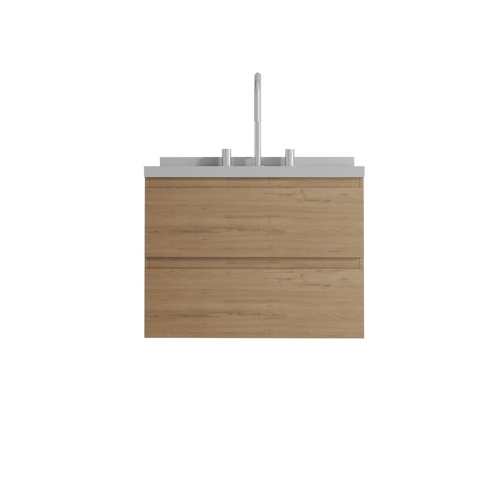 24" Brown Wood Floating Bathroom Vanity With White Ceramic Sink With Two Drawers — view 5