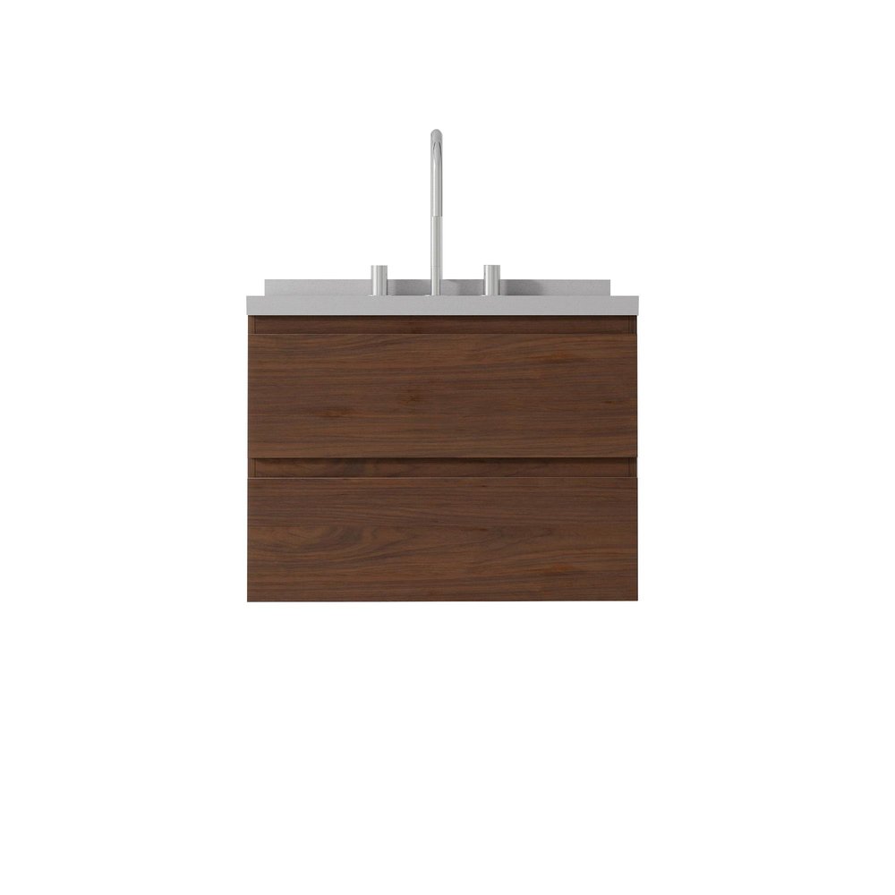 24" Brown Wood Floating Bathroom Vanity With White Ceramic Sink With Two Drawers — view 1