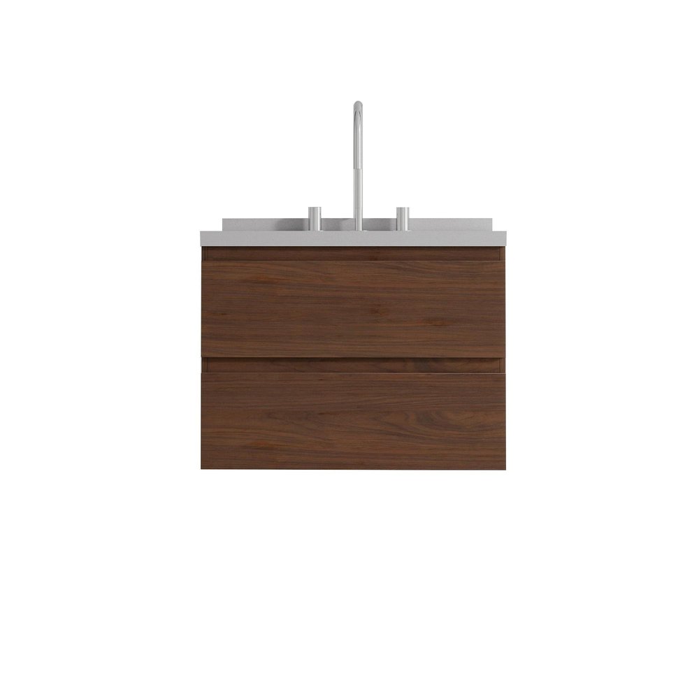 24" Brown Wood Floating Bathroom Vanity With White Ceramic Sink With Two Drawers HomeRoots