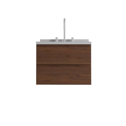 24" Brown Wood Floating Bathroom Vanity With White Ceramic Sink With Two Drawers HomeRoots