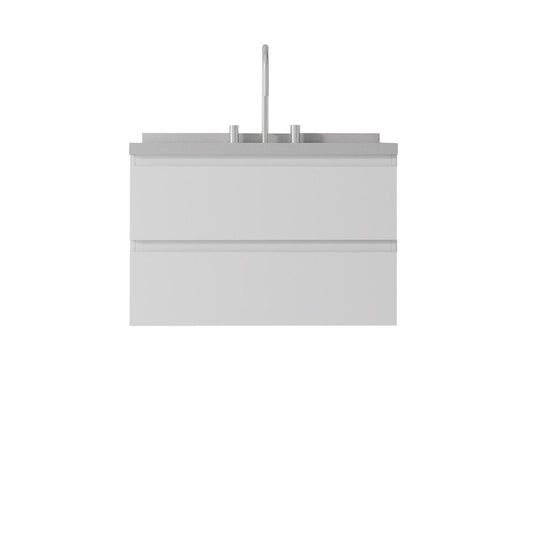30" White Wood Floating Bathroom Vanity With Ceramic Sink With Two Drawers