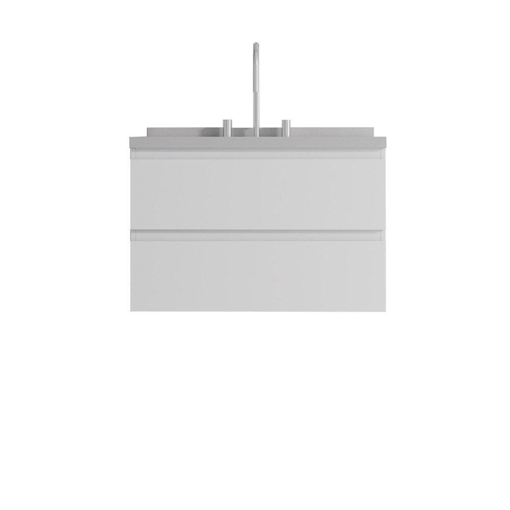 30" White Wood Floating Bathroom Vanity With Ceramic Sink With Two Drawers — view 3