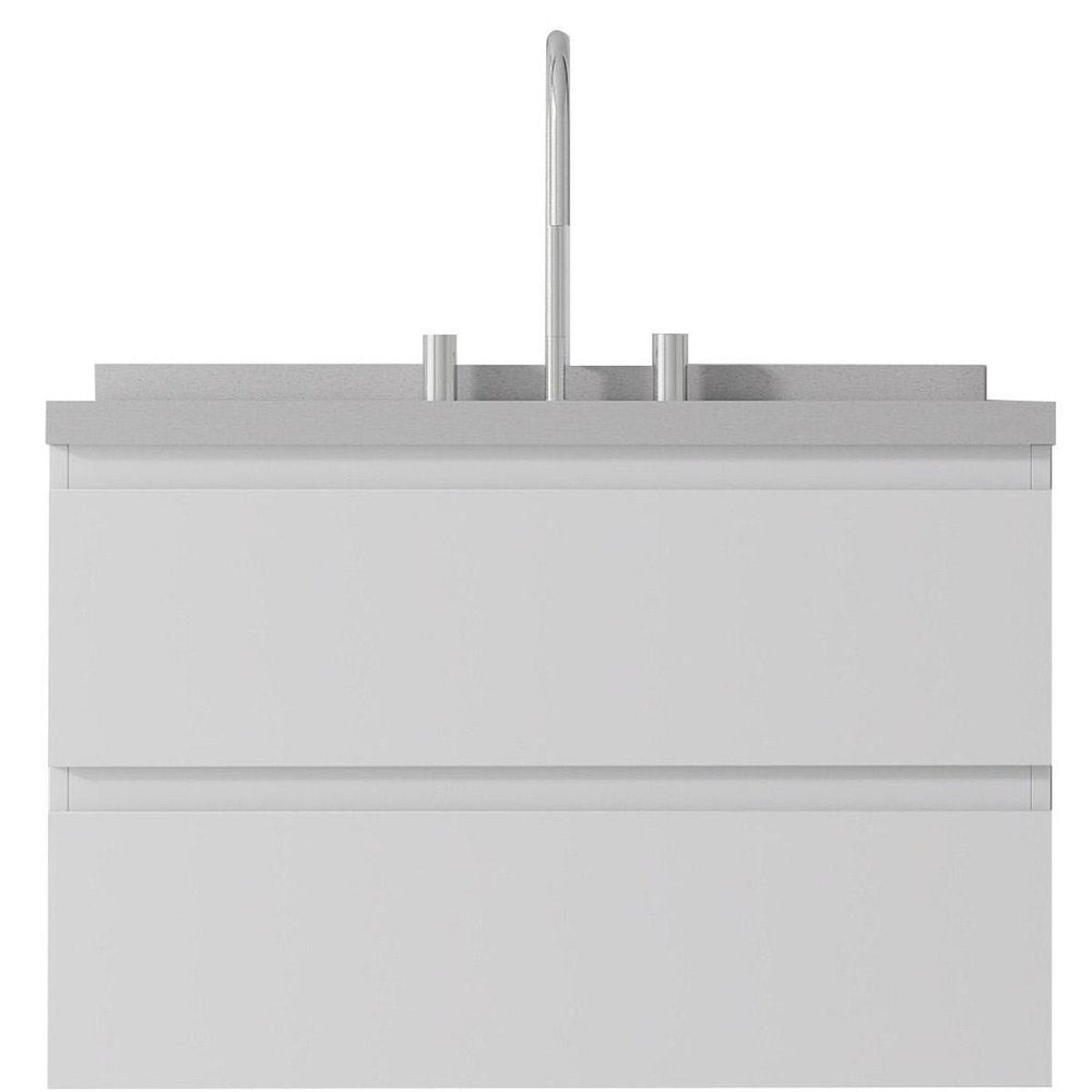 30" White Wood Floating Bathroom Vanity With Ceramic Sink With Two Drawers HomeRoots