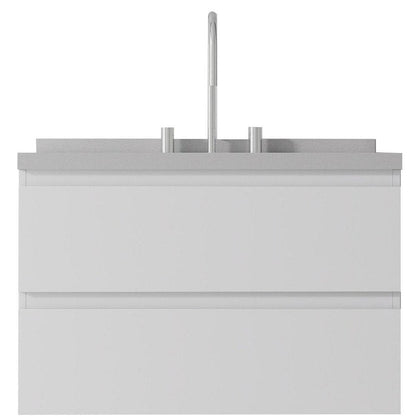 30" White Wood Floating Bathroom Vanity With Ceramic Sink With Two Drawers HomeRoots