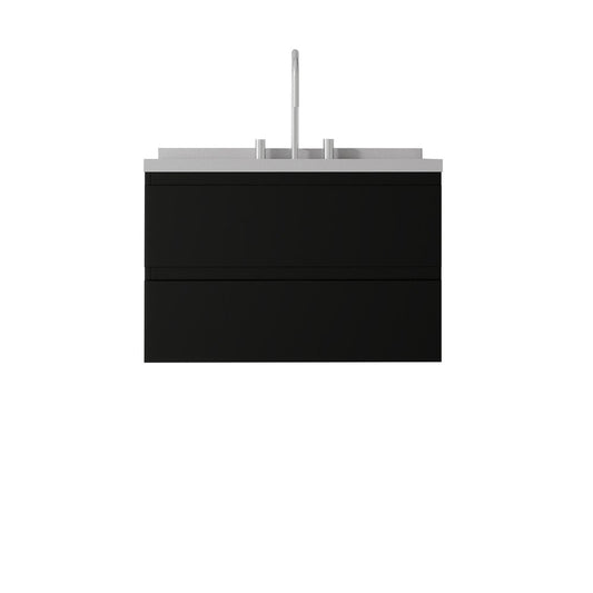 30" Black Wood Floating Bathroom Vanity With White Ceramic Sink With Two Drawers
