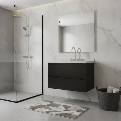 30" Black Wood Floating Bathroom Vanity With White Ceramic Sink With Two Drawers HomeRoots
