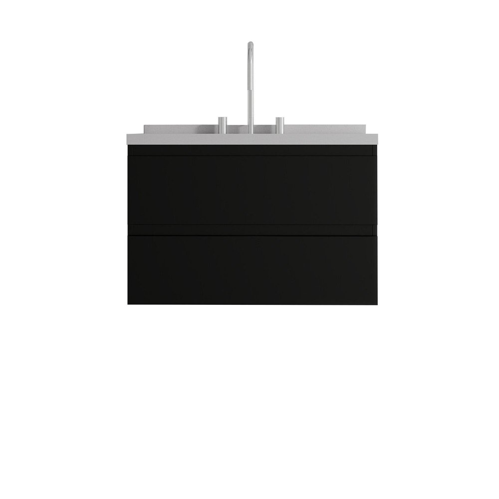 30" Black Wood Floating Bathroom Vanity With White Ceramic Sink With Two Drawers