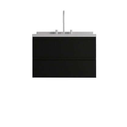 30" Black Wood Floating Bathroom Vanity With White Ceramic Sink With Two Drawers