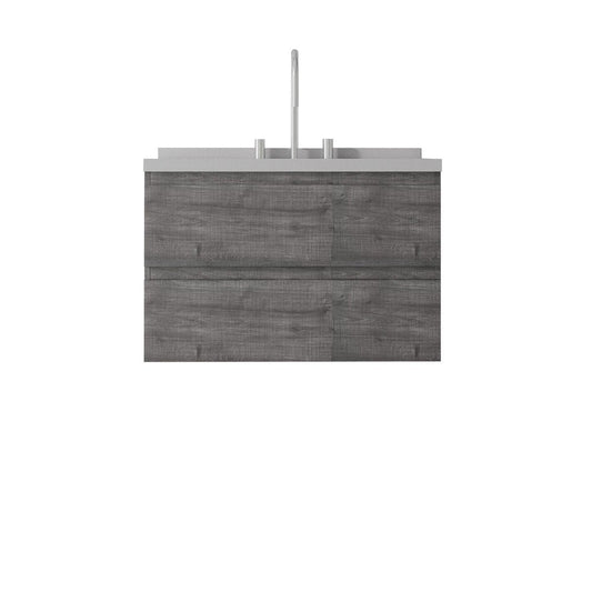 30" Gray Wood Floating Bathroom Vanity With White Ceramic Sink With Two Drawers