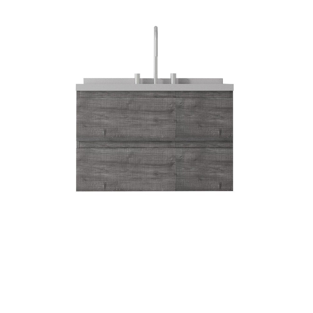 30" Gray Wood Floating Bathroom Vanity With White Ceramic Sink With Two Drawers — view 1