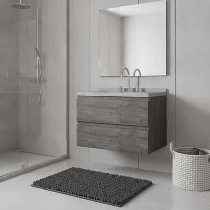 30" Gray Wood Floating Bathroom Vanity With White Ceramic Sink With Two Drawers HomeRoots
