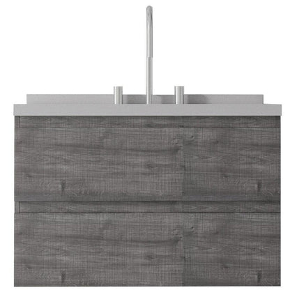 30" Gray Wood Floating Bathroom Vanity With White Ceramic Sink With Two Drawers HomeRoots
