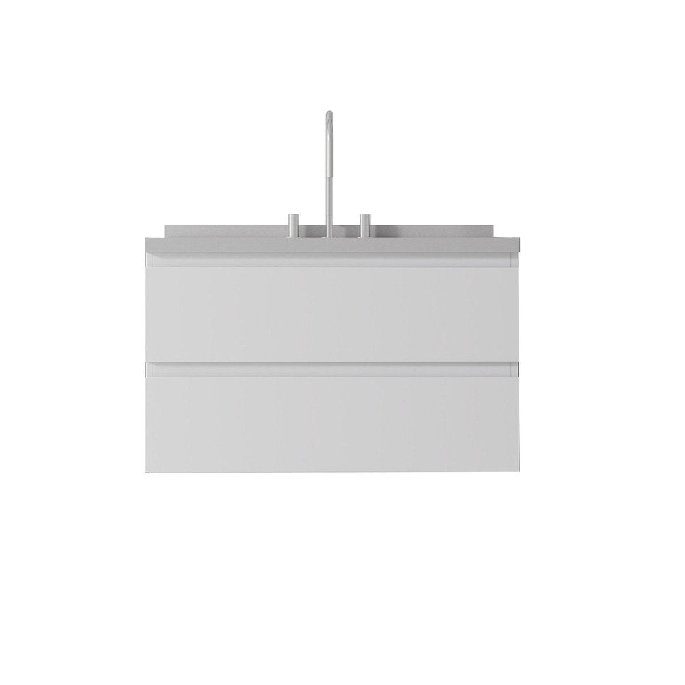36" White Wood Floating Bathroom Vanity With Ceramic Sink With Two Drawers — view 1