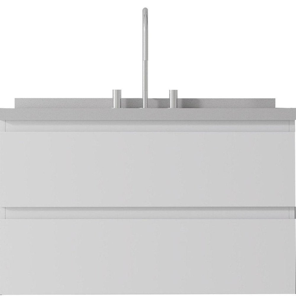 36" White Wood Floating Bathroom Vanity With Ceramic Sink With Two Drawers HomeRoots