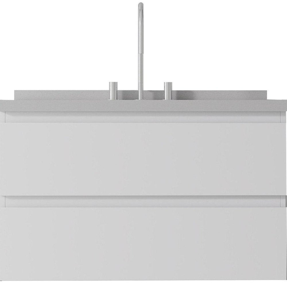 36" White Wood Floating Bathroom Vanity With Ceramic Sink With Two Drawers — view 4