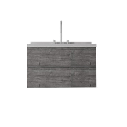 36" Gray Wood Floating Bathroom Vanity With White Ceramic Sink With Two Drawers HomeRoots