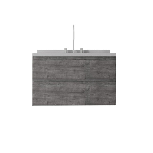 36" Gray Wood Floating Bathroom Vanity With White Ceramic Sink With Two Drawers