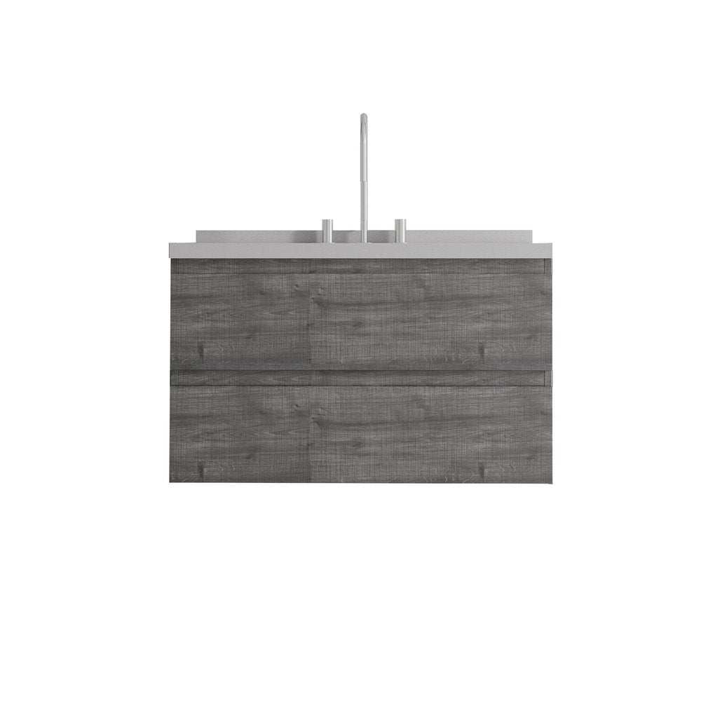36" Gray Wood Floating Bathroom Vanity With White Ceramic Sink With Two Drawers HomeRoots