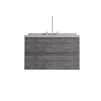 36" Gray Wood Floating Bathroom Vanity With White Ceramic Sink With Two Drawers HomeRoots