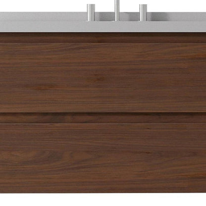 36" Brown Wood Floating Bathroom Vanity With White Ceramic Sink With Two Drawers HomeRoots