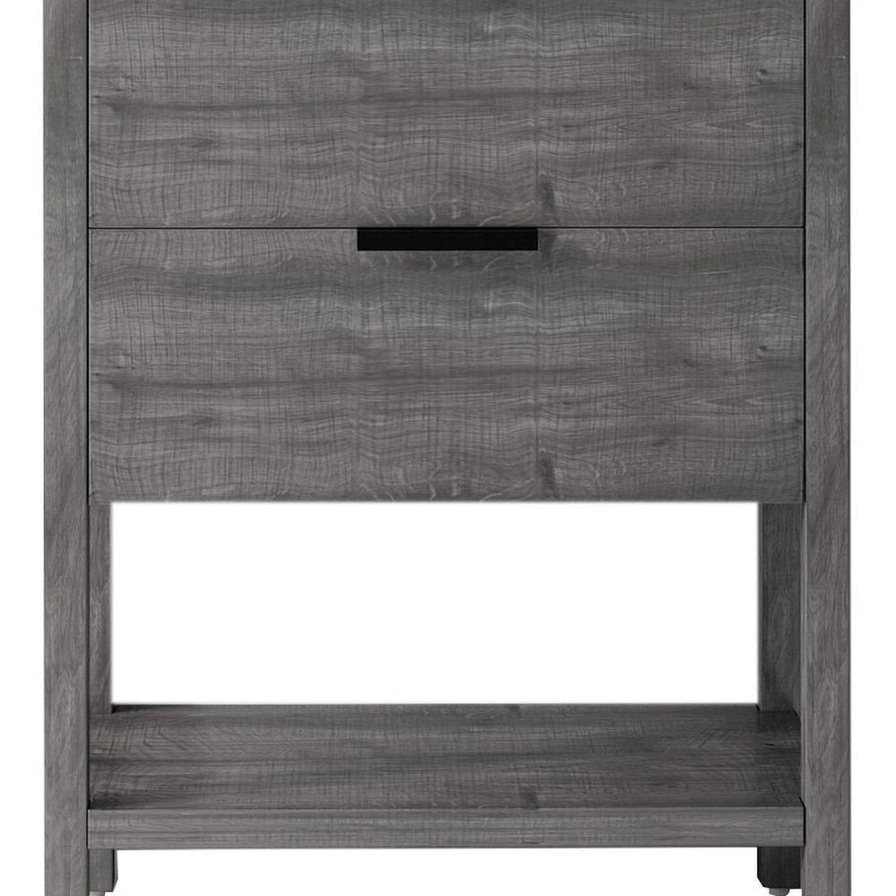 24" Gray Wood Bathroom Vanity With White Ceramic Sink With Two Drawers — view 3