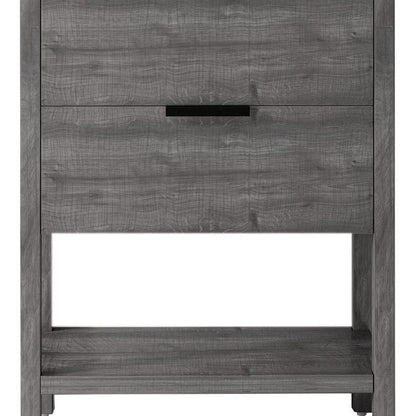 24" Gray Wood Bathroom Vanity With White Ceramic Sink With Two Drawers HomeRoots