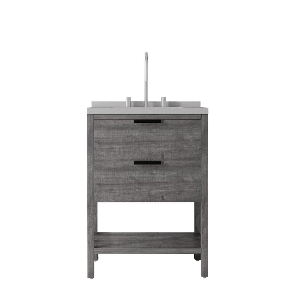 24" Gray Wood Bathroom Vanity With White Ceramic Sink With Two Drawers HomeRoots
