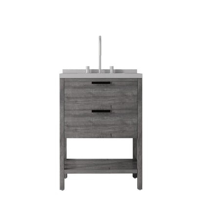 24" Gray Wood Bathroom Vanity With White Ceramic Sink With Two Drawers HomeRoots