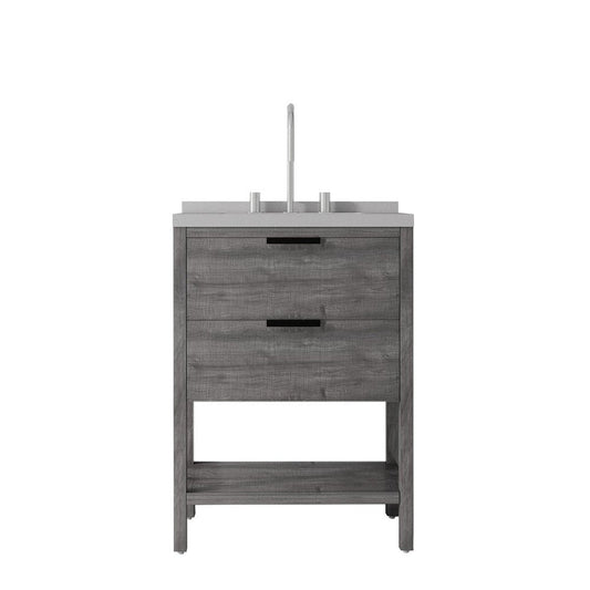 24" Gray Wood Bathroom Vanity With White Ceramic Sink With Two Drawers