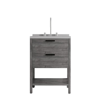 24" Gray Wood Bathroom Vanity With White Ceramic Sink With Two Drawers HomeRoots