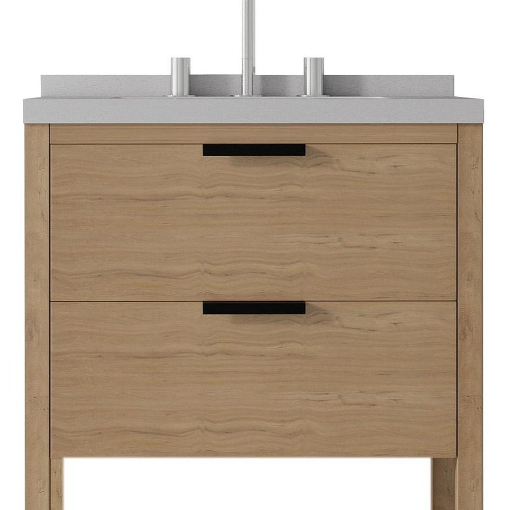 24" Brown Wood Bathroom Vanity With White Ceramic Sink With Two Drawers — view 3