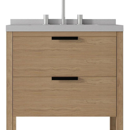 24" Brown Wood Bathroom Vanity With White Ceramic Sink With Two Drawers