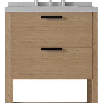 24" Brown Wood Bathroom Vanity With White Ceramic Sink With Two Drawers HomeRoots