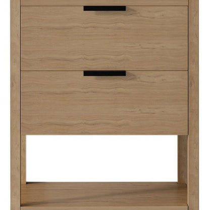 24" Brown Wood Bathroom Vanity With White Ceramic Sink With Two Drawers HomeRoots