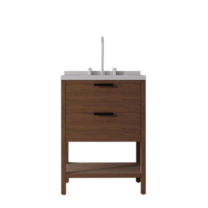 24" Brown Wood Bathroom Vanity With White Ceramic Sink With Two Drawers HomeRoots