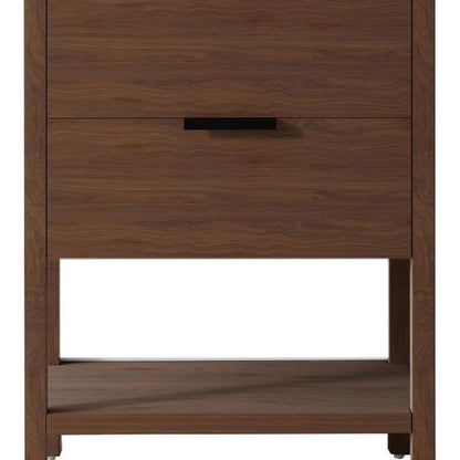 24" Brown Wood Bathroom Vanity With White Ceramic Sink With Two Drawers HomeRoots
