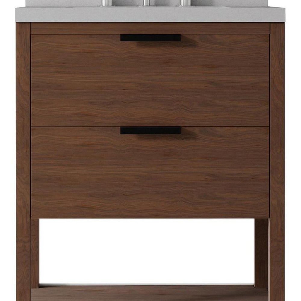 24" Brown Wood Bathroom Vanity With White Ceramic Sink With Two Drawers HomeRoots