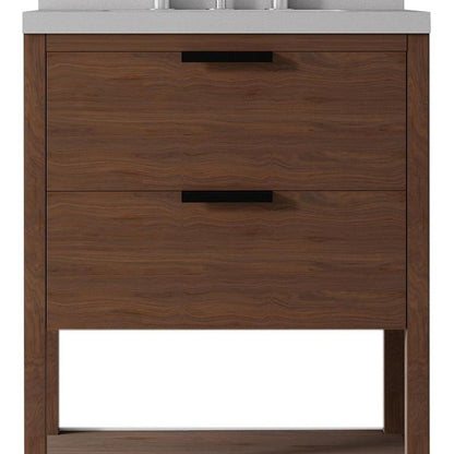 24" Brown Wood Bathroom Vanity With White Ceramic Sink With Two Drawers HomeRoots