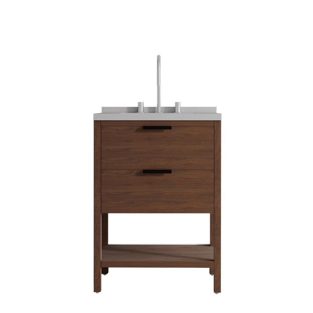 24" Brown Wood Bathroom Vanity With White Ceramic Sink With Two Drawers — view 5