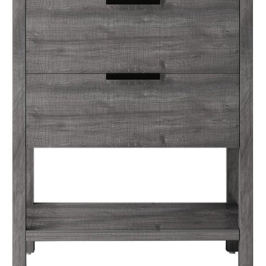 30" Gray Wood Bathroom Vanity With White Cultured Marble Sink Two Drawers And Shelf