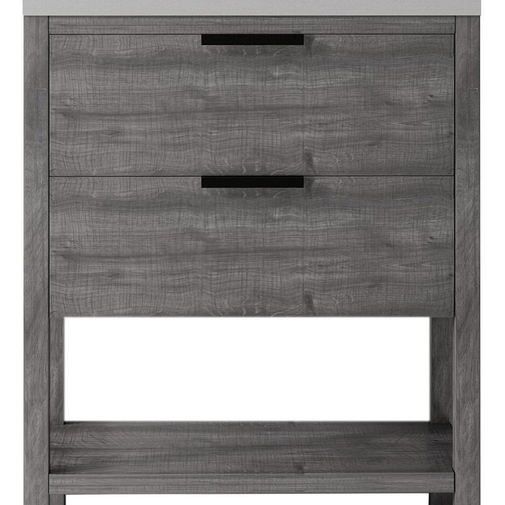 30" Natural Wood Bathroom Vanity With White Cultured Marble Sink Two Drawers And Shelf HomeRoots